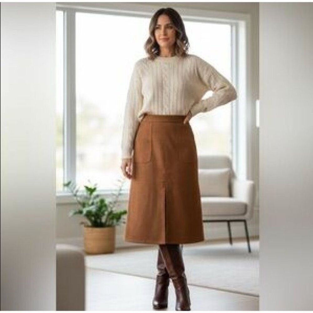Daniel Cremieux Brown Faux Suede Midi A-line Skirt Size 8